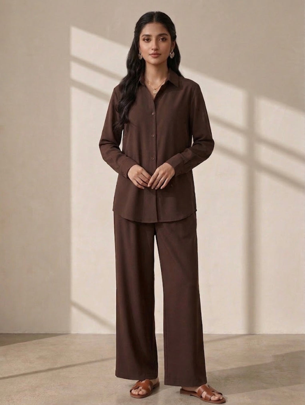 2pc Textured Chocolate Brown Coord set