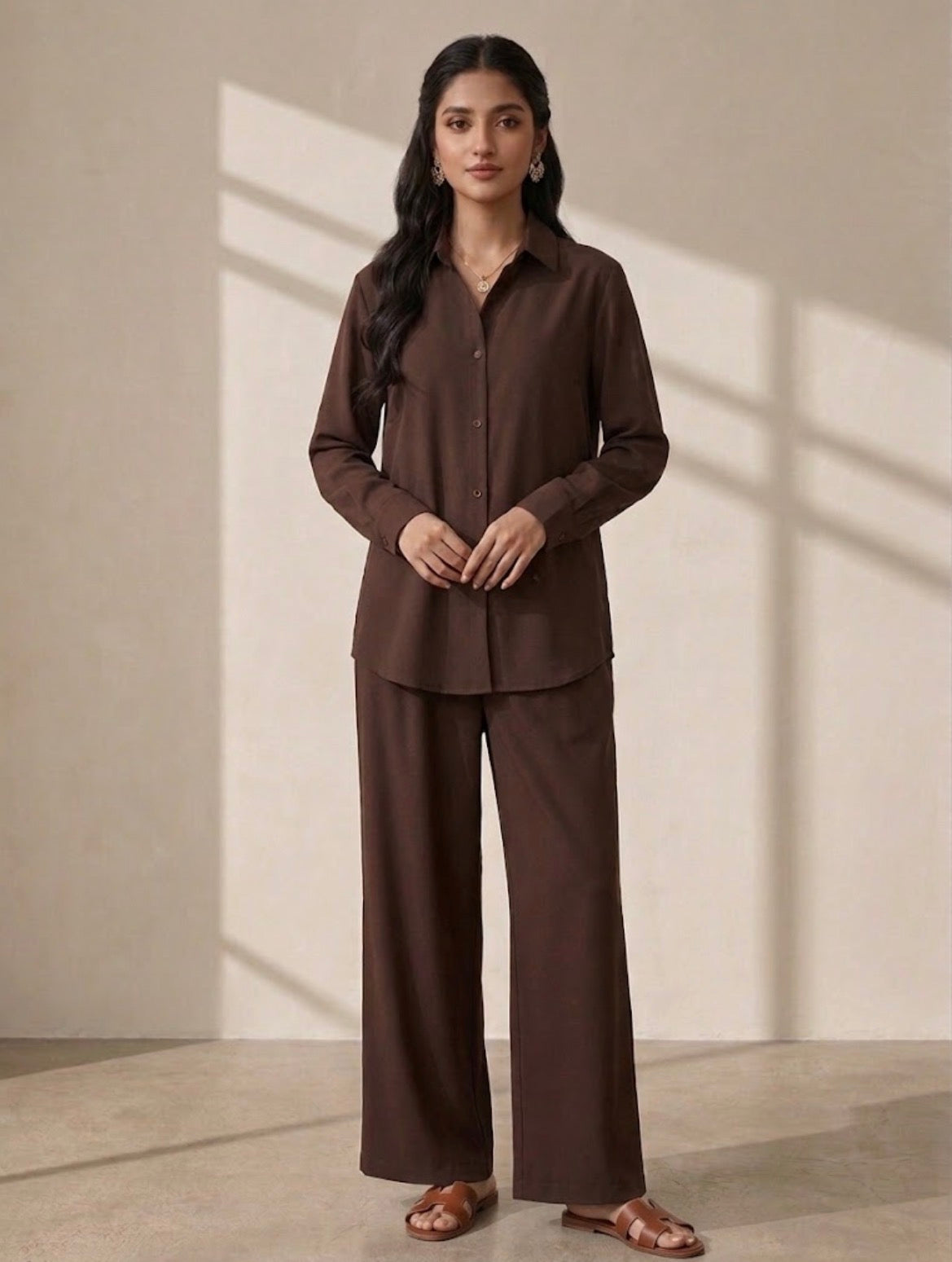2pc Textured Chocolate Brown Coord set