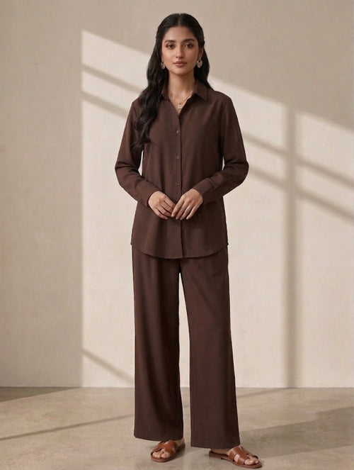 2pc Textured Chocolate Brown Coord set