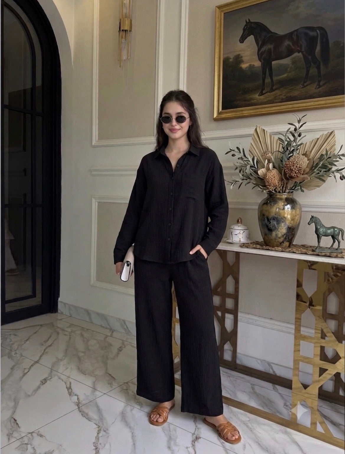 Black Turkish Crepe Co-ord Set